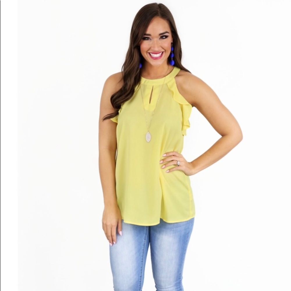 •SOLD• Yellow ruffled boutique tank.